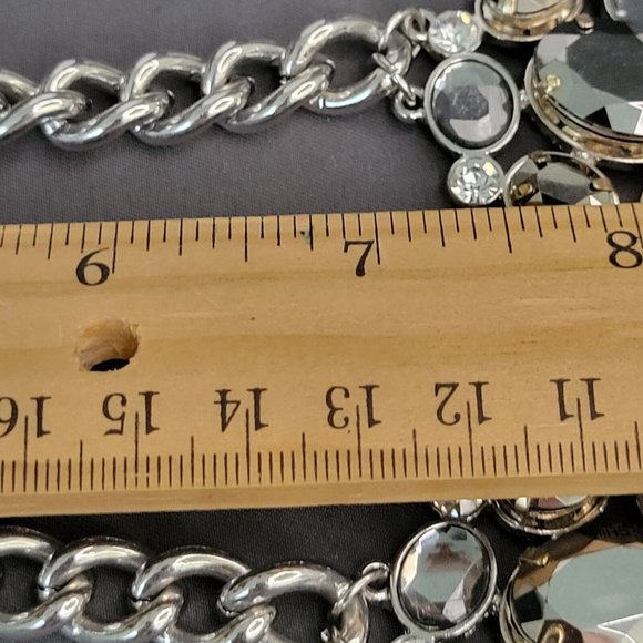 Womens Silver Tone Heavy Chunky Chain Prong Set Crystal Statement Necklace - Picture 9 of 10